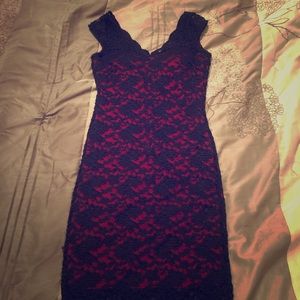 Black lace/red dress
